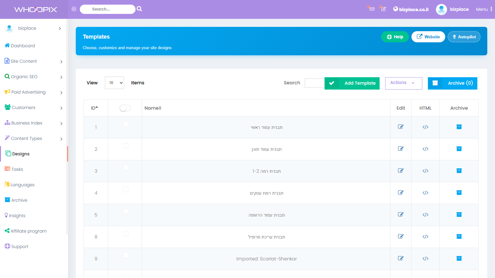 Whoopix Templates module